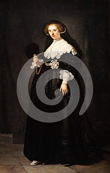 Wedding portrait of Oopjen Coppit, painting by Rembrandt van Rijn photo